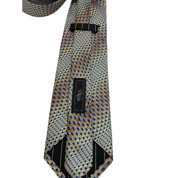 Roberto Villini Geometric Silk Designer Tie Gold Blue Brown EUC - Picture 3 of 6